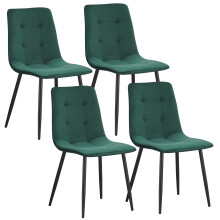 (Green-check) Set 4 Velvet Dining chairs Black Metal legs with Backrest Padded seat