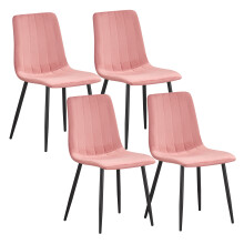 (Pink-strip) Set 4 Velvet Dining chairs Black Metal legs with Backrest Padded seat
