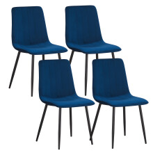 (Navy blue-strip) Set 4 Velvet Dining chairs Black Metal legs with Backrest Padded seat
