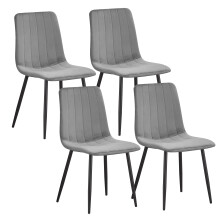 (Grey-strip) Set 4 Velvet Dining chairs Black Metal legs with Backrest Padded seat