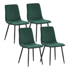 (Green-strip) Set 4 Velvet Dining chairs Black Metal legs with Backrest Padded seat