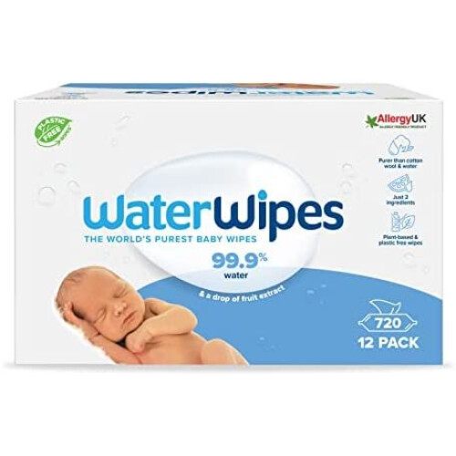 WaterWipes Original Plastic Free Baby Wipes, 720 Count (12 packs)