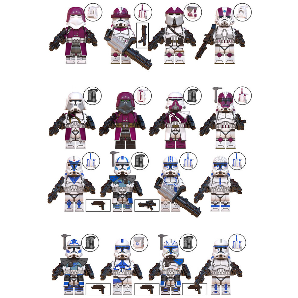 Xurikcoo (Style C 16Pcs) 16Pcs Clone Engineer Airborne Cavalry Squad Echo Jesse Rex Mini Figures Fit Lego Sets