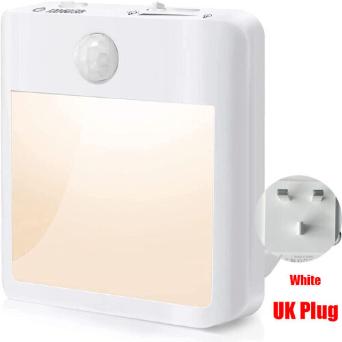 (  White) Plug In PIR Motion Sensor Hallway Socket LED Home White/Yellow Night Light Safe