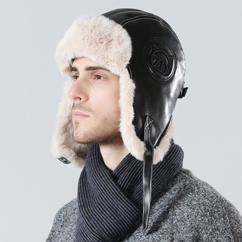 Aviator Pilot Leather Ushanka Winter Russian Ski Fur Thickened Windproof Cap