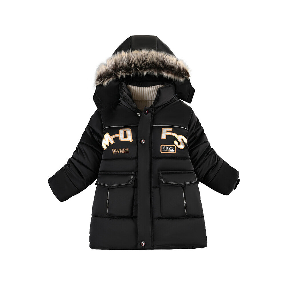 (Black 02, 6-7 Years) Kids Boys Fur Coats Padded Winter Jacket Puffer UK