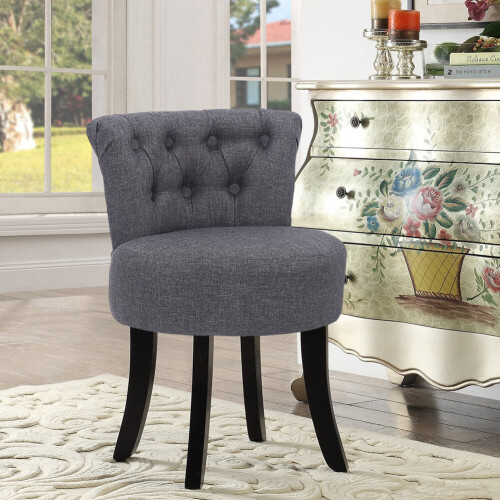 Living And Home Makeup Stool Soft Pouffe Button Backrest Dressing Table Vanity Chair Padded Seat 1