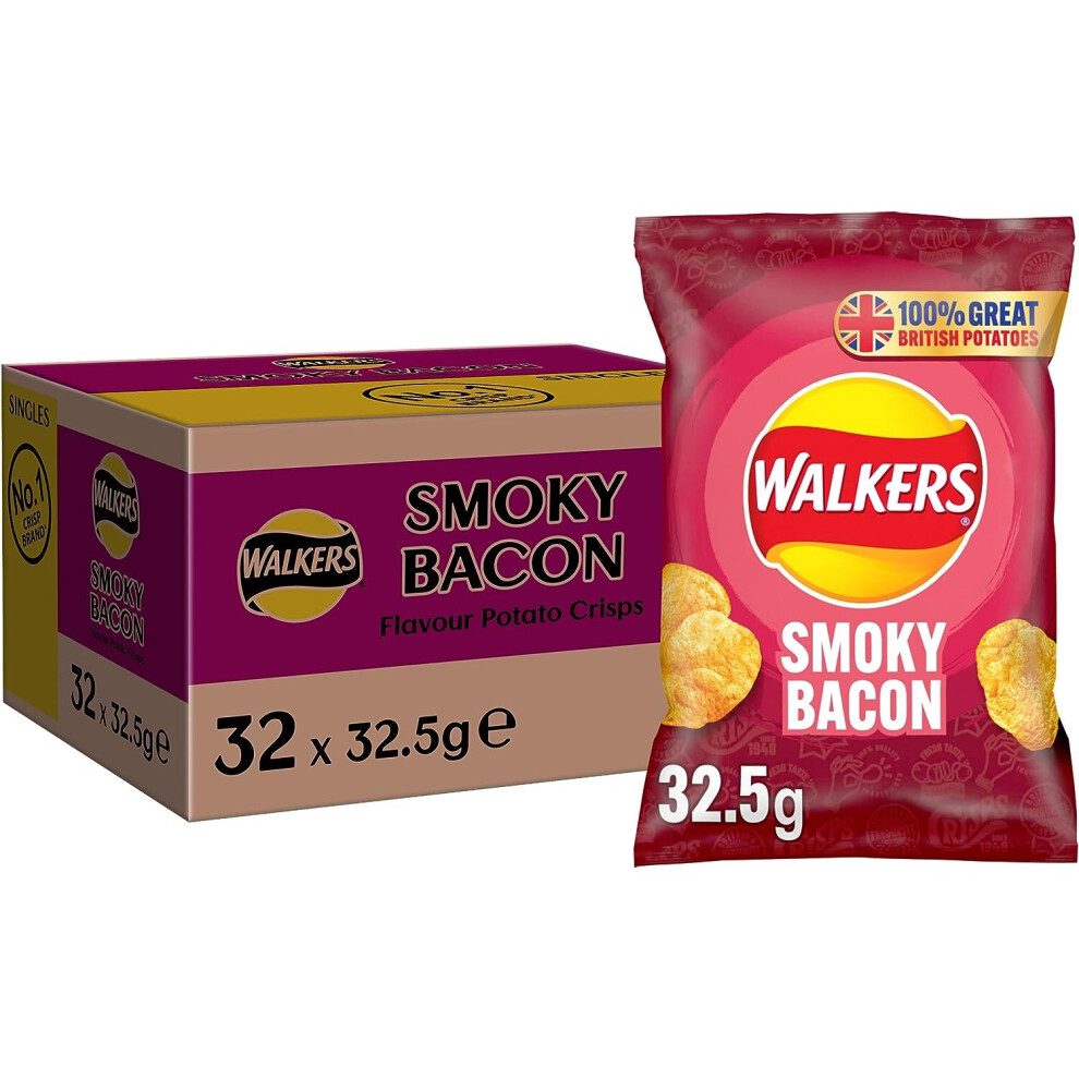 Walkers Smoky Bacon Crisps Box, 32.5 g (Case of 32)