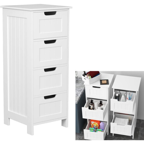 Bathroom Storage Cabinet with 4 Drawers,White Chest of Drawers,Floor Standing Storage Cupboard ...