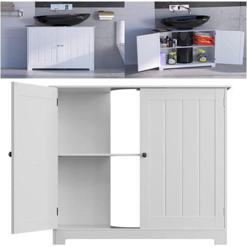 MDF White Under Sink Cabinet with Double Doors Waterproof Under Sink Storage, Modern Bathroom ...