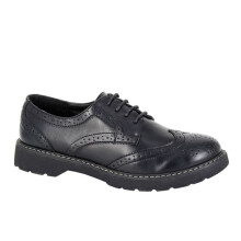 (UK 7) Boulevard Womens Platform Brogue Shoes With Low Heel Black