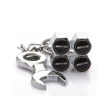 4pcs Benz AMG Logo Emblem Valve Stem Caps with Keyring Spanner