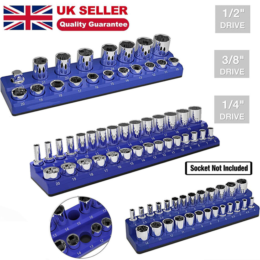3PCS Magnetic Socket Organizer Set 1/4" 3/8" 1/2" Metric Holder Organiser Trays