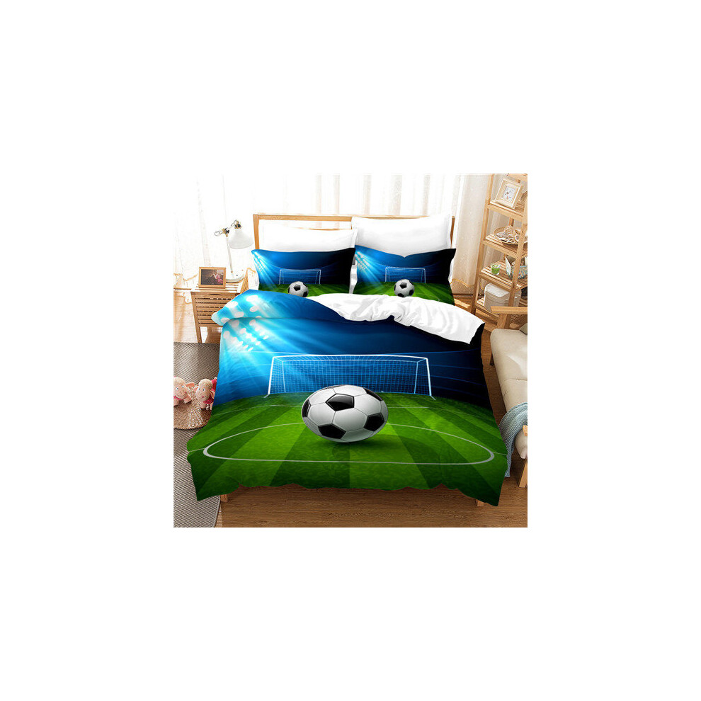(C, Double) Football Bedding Single Double Duvet Cover Cartoon Kids Quilt Cover