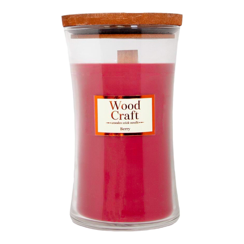 Urbn Living (Berry) Hourglass Glass Jar Wooden Wick Candle W/ Wood Lid