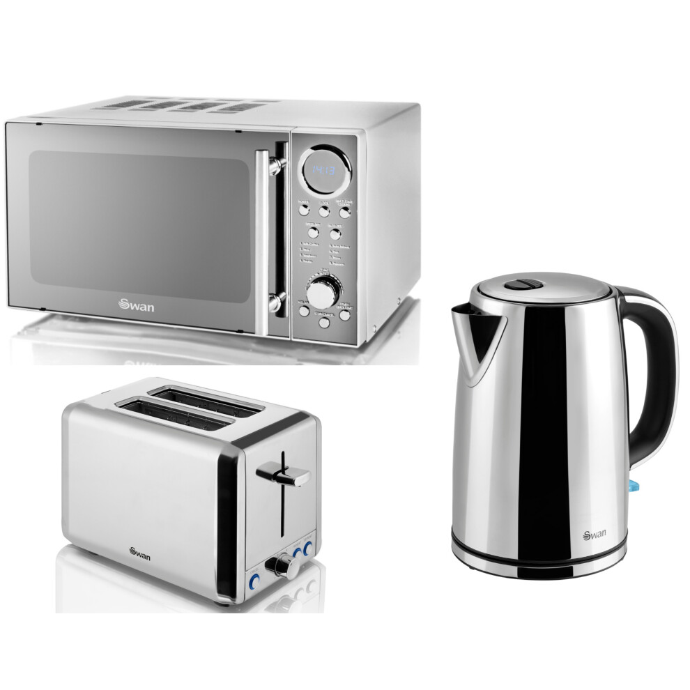 Swan Jug Kettle 2 Slice Toaster & Microwave Polished Stainless Steel