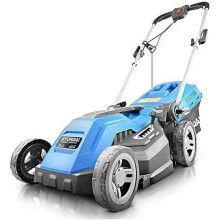 Hyundai HYM3800E 1600W 230V Corded Electric Rotary Lawnmower With Rear Roller, 38cm Cutting Width, Mulching, 30L Grass Box, 5 Cutting Heights, Blue