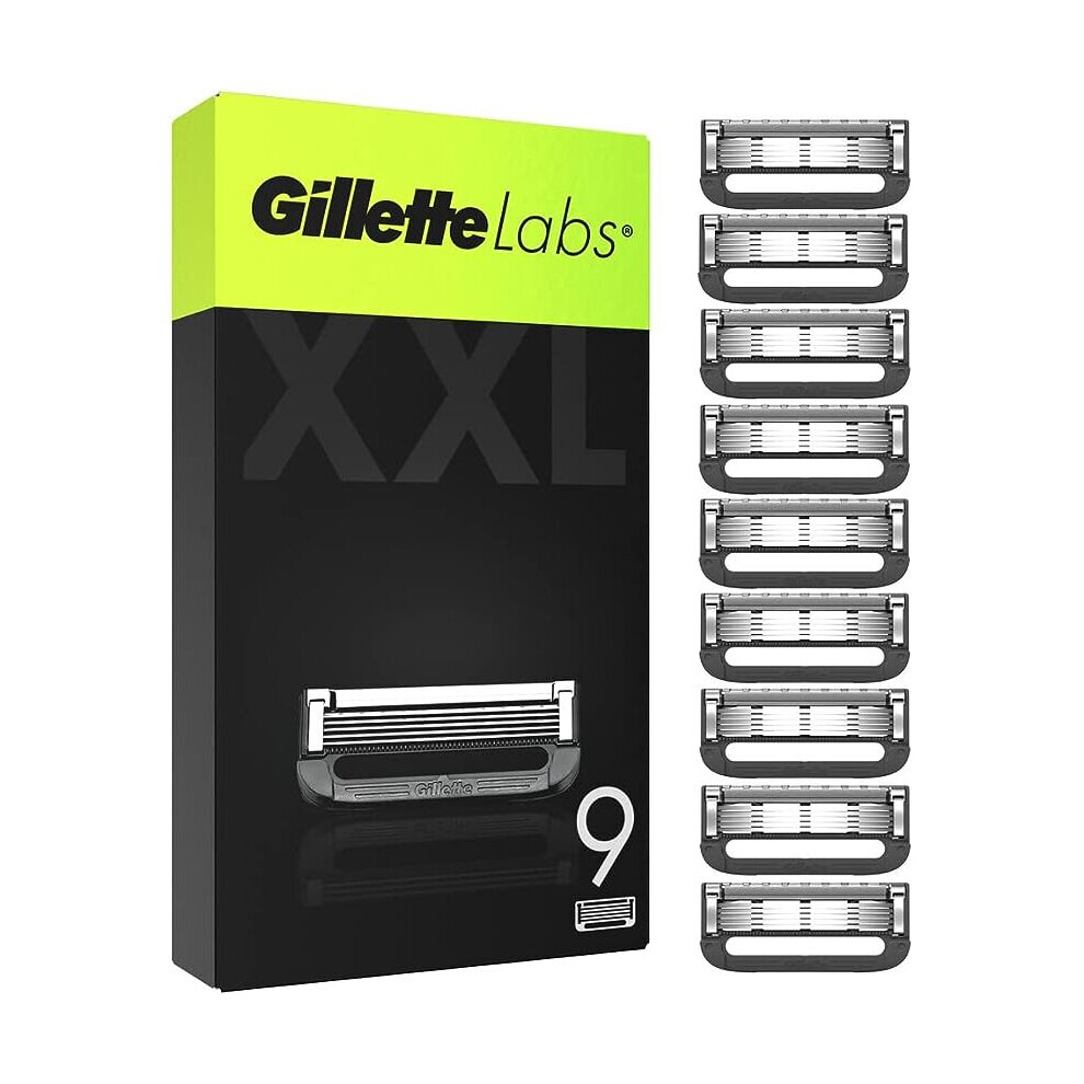 Gillette Labs Razor Blades Men, Pack of 9 Razor Blade Refills, Compatible with GilletteLabs with Exfoliating Bar and Heated Razor