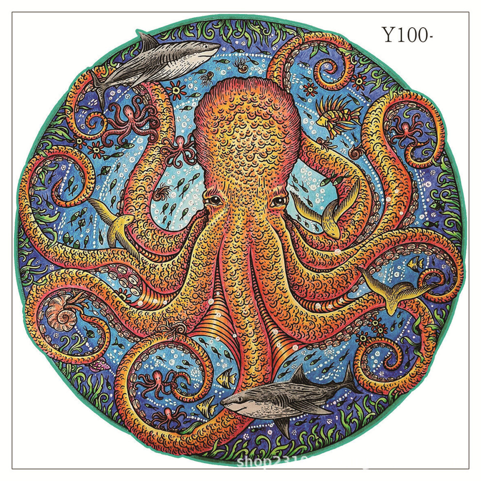 (Disk octopus #Y100, A5) Wooden Jigsaw Puzzle Unique Animal Shape Jigsaw Pieces Adults Kids Toy Gift