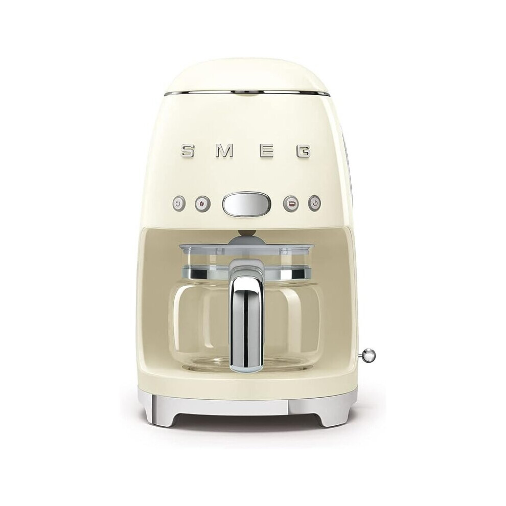 Smeg DCF02CRUK Drip Coffee Machine, Auto-Start Mode, Reuseable Filter, Digital Display, Anti-Drip System, Aroma Intensity Option, 1.4 Litre Tank,Cream
