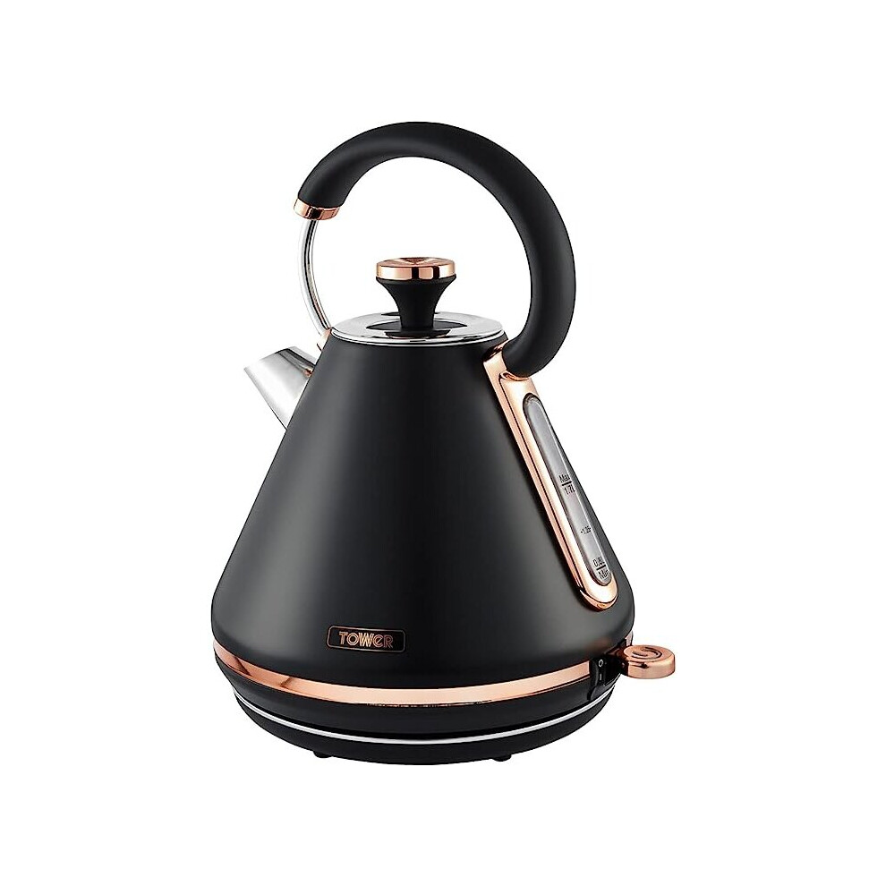 Tower T10044RG Cavaletto Pyramid Kettle with Fast Boil, Detachable Filter, 1.7 Litre, 3000 W, Black and Rose Gold