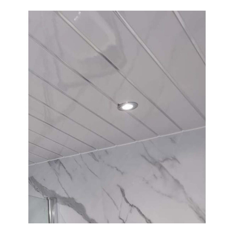 White Gloss Silver 2 Strip 250mm x 2700mm x 8mm PVC Wet Wall Panels