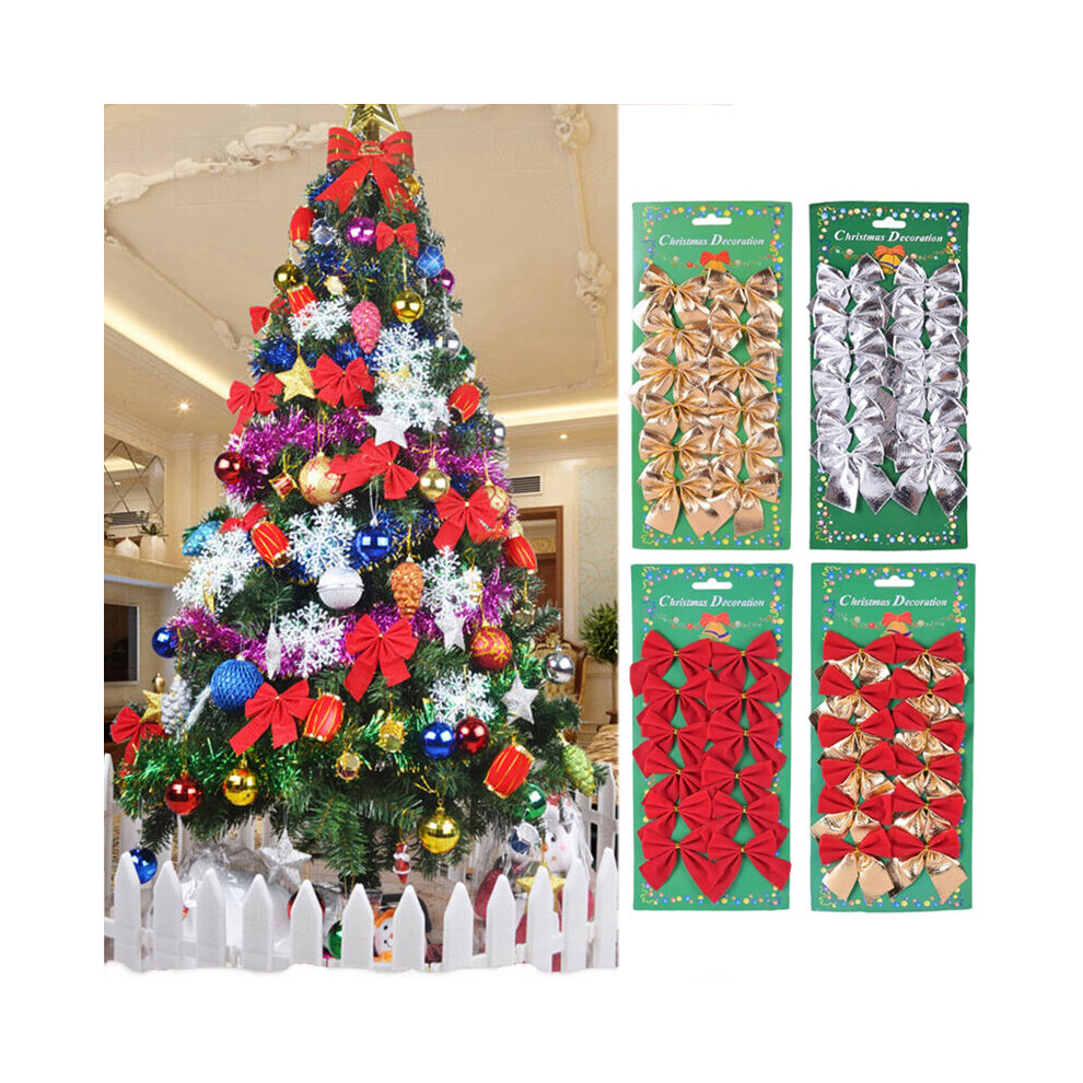 24 Glitter Bows Mini Christmas Tree Bow Decoration Bauble XMAS Party Ornament