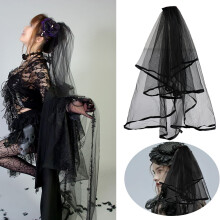 Black Bridal Wedding Veil Satin Edge Double Layer with Comb Halloween Makeup