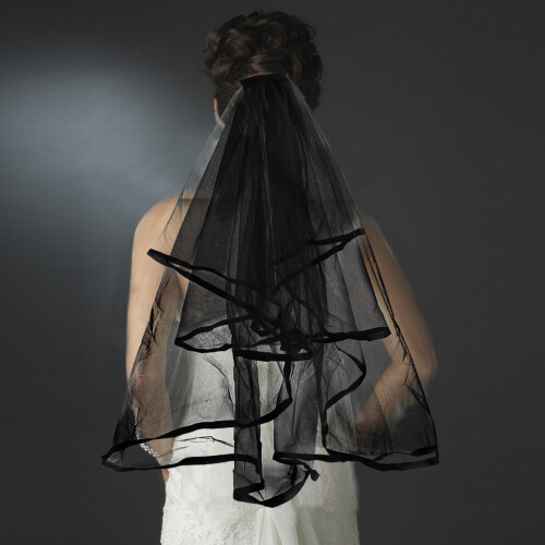 Black Bridal Wedding Veil Satin Edge Double Layer with Comb Halloween Makeup 2