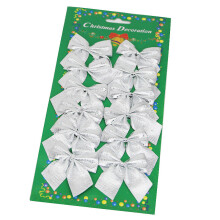 (Silver) 24 Glitter Bows Mini Christmas Tree Bow Decoration Bauble XMAS Party Ornament