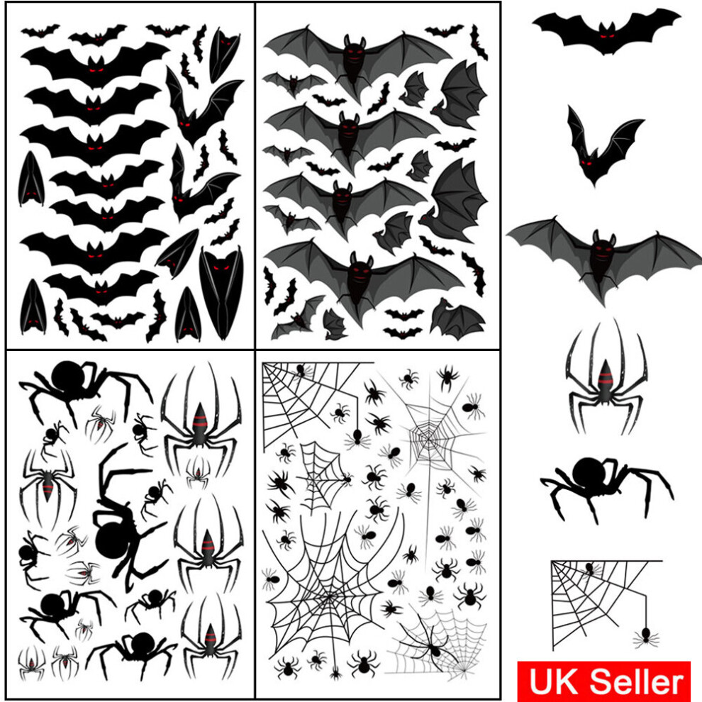 113Pcs Halloween Bat Spider Vinyl Stickers Window Decorations Spooky Party Kids