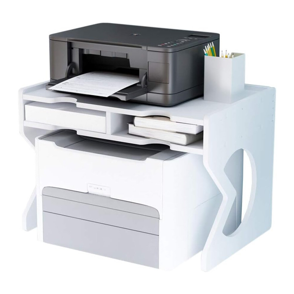 Printer Desktop Stands,Desk Organiser white with Storage Office Supplies Printer with Adjustable Feet (18.5¡x12.4¡)