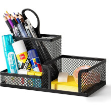 Mesh Desk Organiser, Desk Tidy with Pen Holder, Stationary Organizer for School, Home, Office, Desktop Supplies, Black