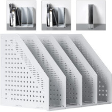 A4 File Holder Folding Bookshelf ,4 Vertical Compartments magazine file holder,Desk Organizer (Light gray)