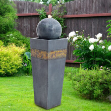 Modern Garden Trapezoidal Water Polo Fountain with Warm Light Outdoor
