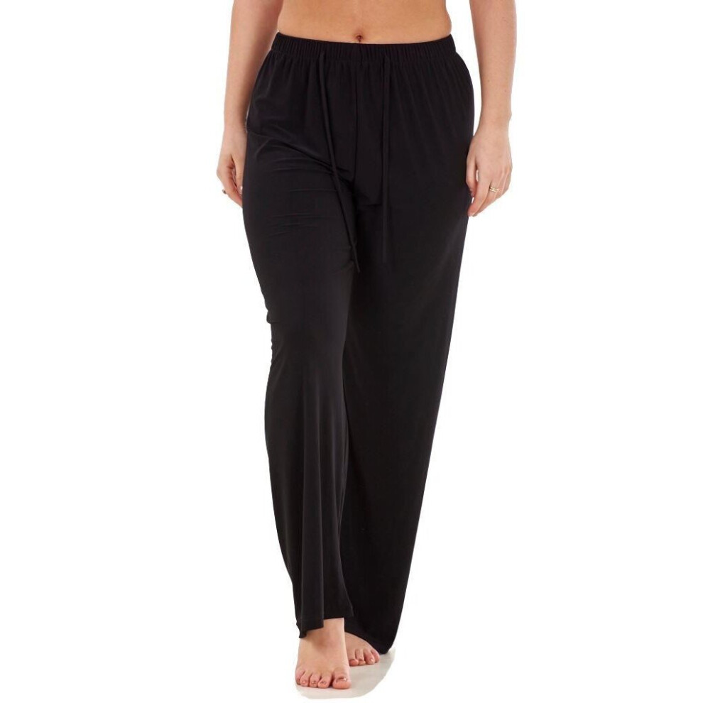 (Black, S/M) Malay Ladies Women Trouser Elasticated wide leg High waist ITY Regular Pants Multi-colour