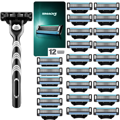 24PCS For Gillette Mach 3 Manual Razor Blades +Shaving Rack