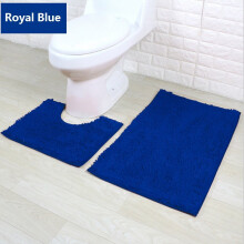 (Royal Blue) Piece 2 Bath Mat Set Non Slip Toilet Pedestal Soft Foam Shaggy Rug Chenille