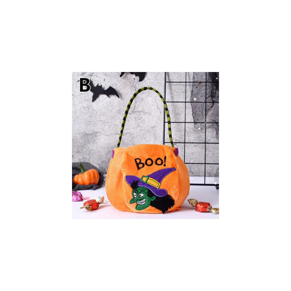 (B) Halloween Party Kids Trick or Treat Tote Candy Bag Storage Bucket Gift Basket