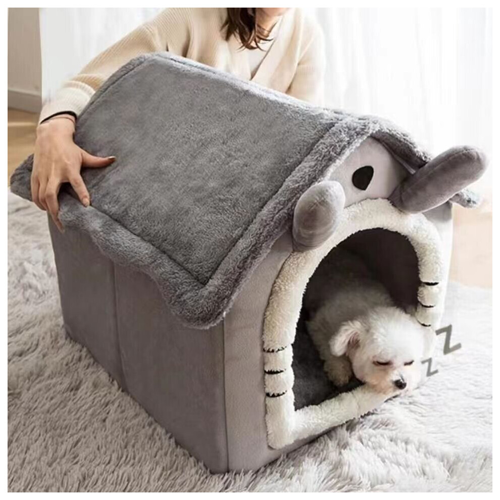 (  M:34*30*35CM) Cat Bed Super Soft Large Grey Cat Dog Pet Bed Warm House Puppy Kitten Nest