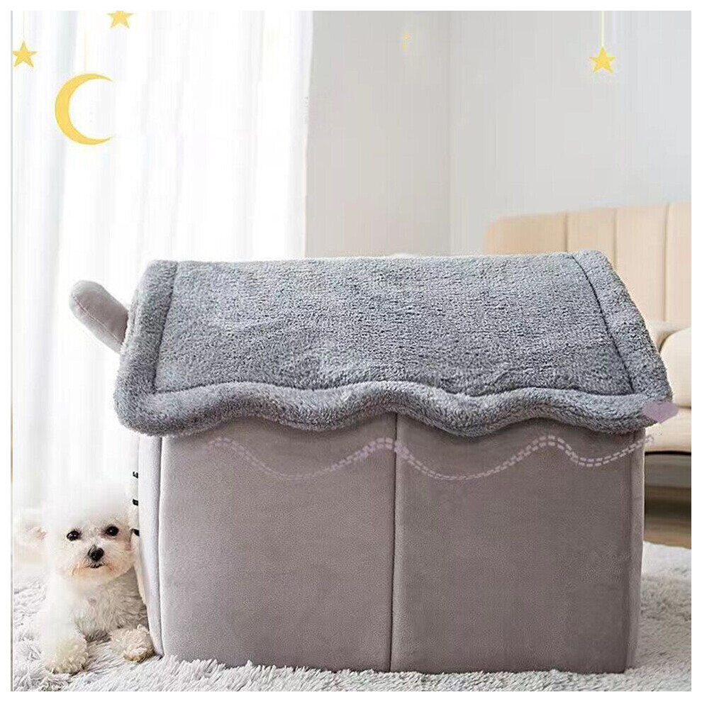 (  L: 39*35*40CM) Cat Bed Super Soft Large Grey Cat Dog Pet Bed Warm House Puppy Kitten Nest