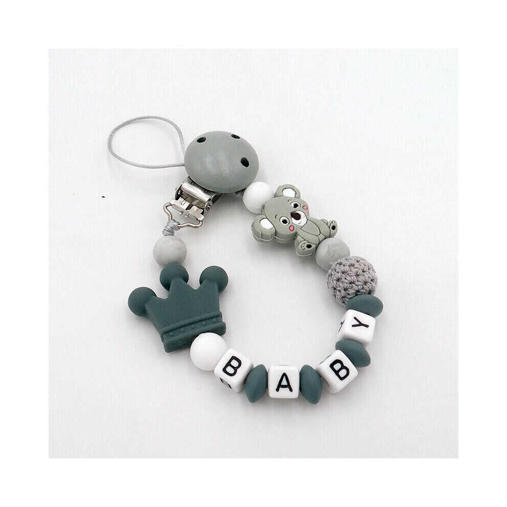 Flemye ( Grey) Dummy Clips Personalized Silicone Pacifier Holder Soother Chain Baby Shower Gift