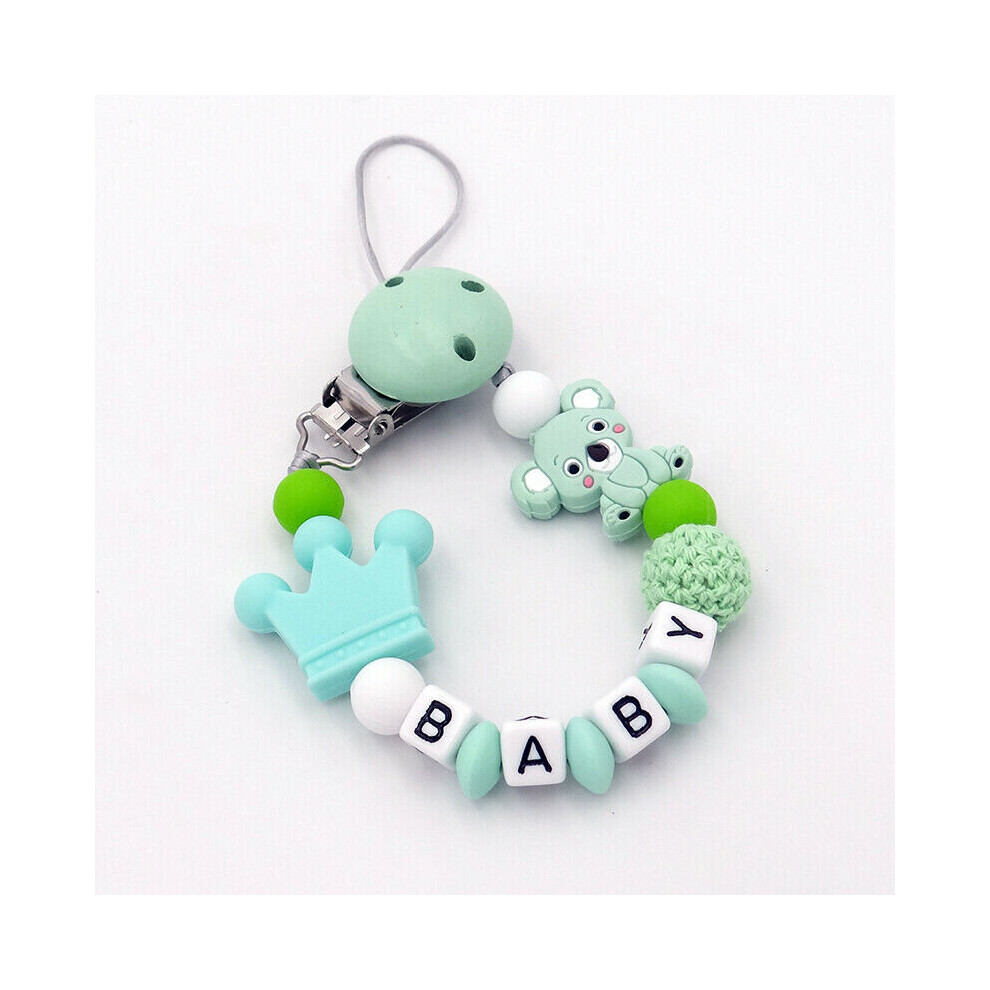 Flemye ( Green) Dummy Clips Personalized Silicone Pacifier Holder Soother Chain Baby Shower Gift