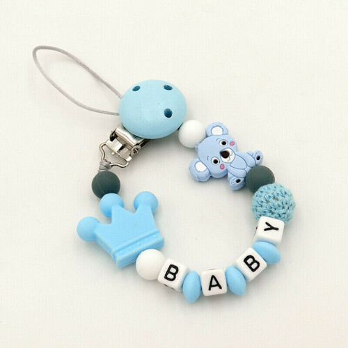 (  Blue) Dummy Clips Personalized Silicone Pacifier Holder Soother Chain Baby Shower Gift
