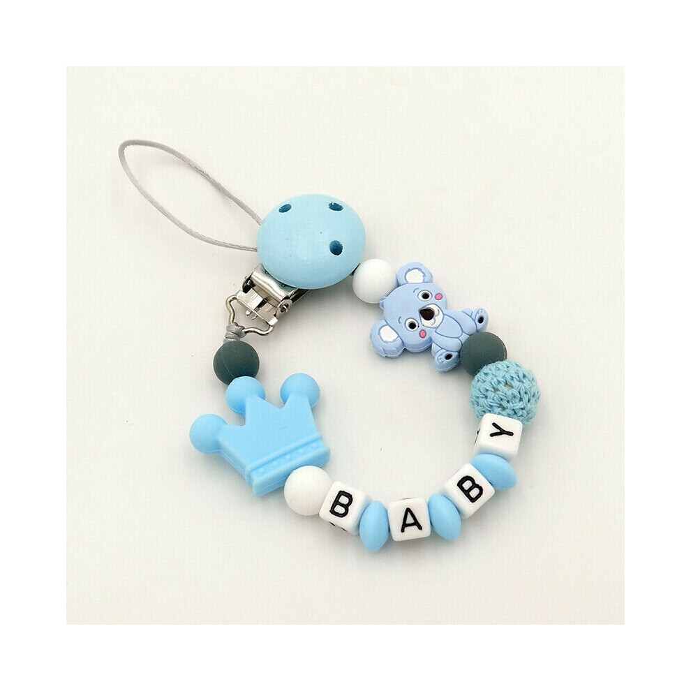 Flemye ( Blue) Dummy Clips Personalized Silicone Pacifier Holder Soother Chain Baby Shower Gift