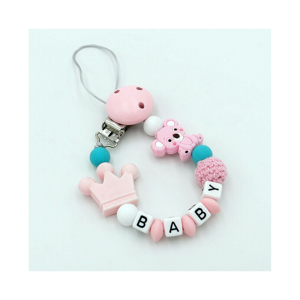 Flemye ( Pink) Dummy Clips Personalized Silicone Pacifier Holder Soother Chain Baby Shower Gift