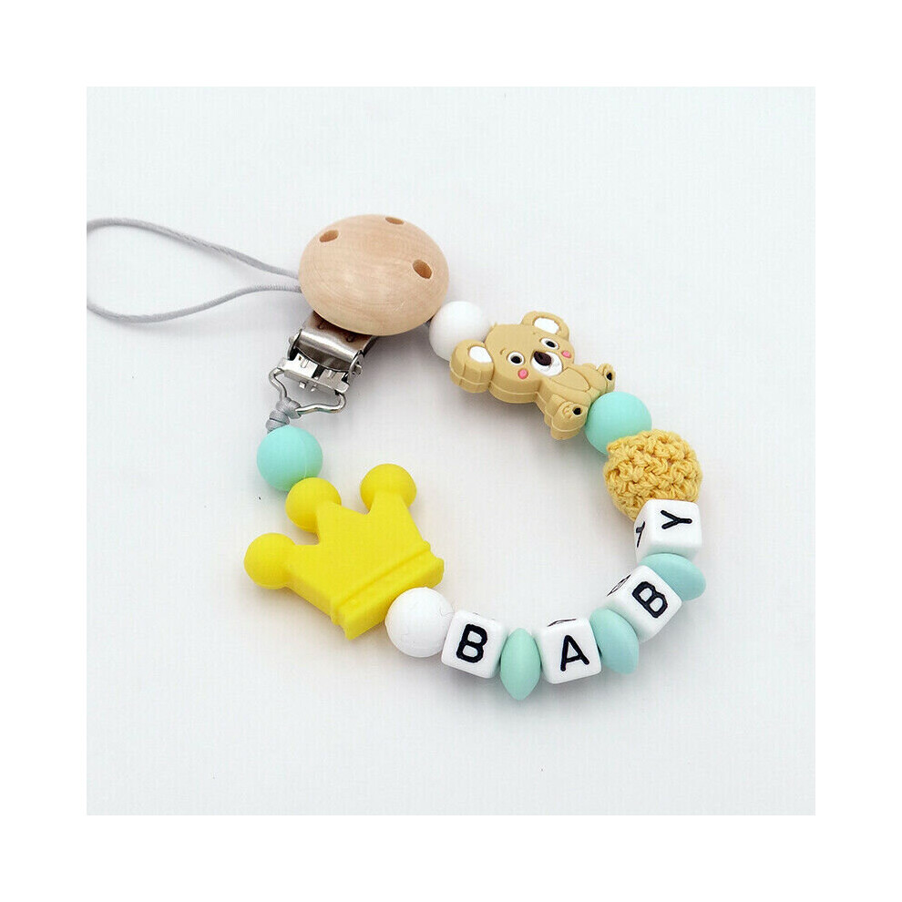 (  Yellow) Dummy Clips Personalized Silicone Pacifier Holder Soother Chain Baby Shower Gift