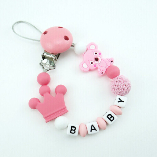 (  Rose) Dummy Clips Personalized Silicone Pacifier Holder Soother Chain Baby Shower Gift