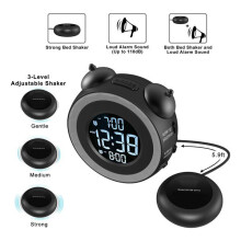 Loud Dual Alarm Clock with Bed Shaker, Vibrating Alarm Clock for Heavy Sleepers or Hearing Impaired, USB Charging Port,Smart Digital Alarm Clocks