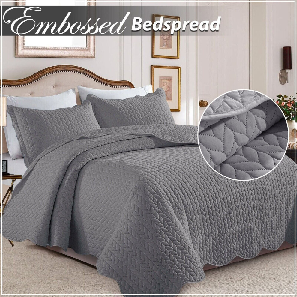 Luxury Quilted Bedspread Throw 3Pc Bed Cover Single Double King